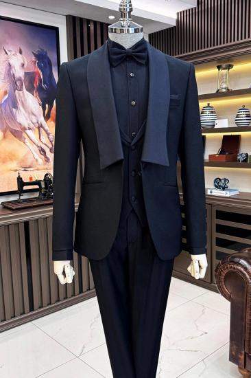 Italian Style Black Modern Slim Fit Shawl Collar Jacket Vest Trousers Groom Suit | Three Suits_2