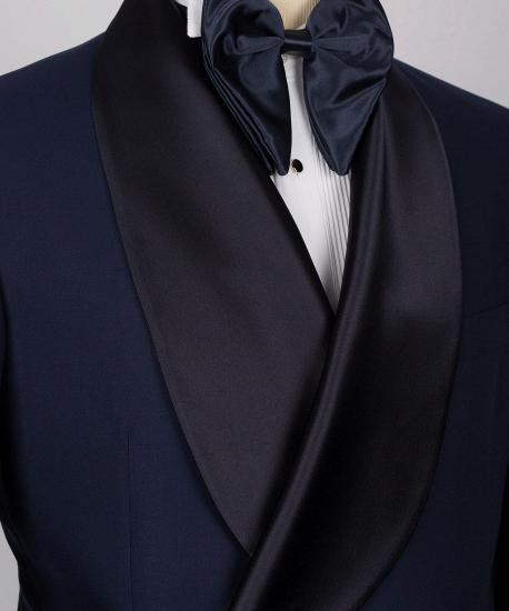 James Fashion Navy Blue Double Breasted Shawl Lapel Mens Two Piece Suit_4