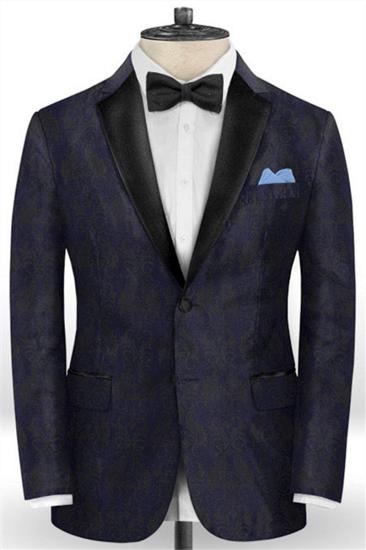 Navy Blue Jacquard Evening Suit for Prom |  Slim Fit Two Button Mens Suit