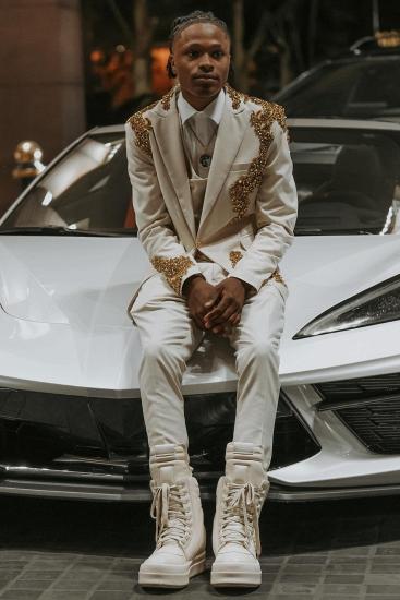 Champagne Gold Embellished 3 Piece Men's Suit Luxury Wedding Groom Tuxedo for Prom & Formal Events_1