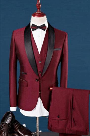 Burgundy Shawl Lapel Wedding Tuxedo |  Suit Prom Mens Suits 3 pcs_2