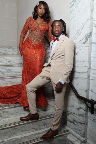 James Simple Slim Beige Notched Lapel One Button Two Pieces Prom Suits_1