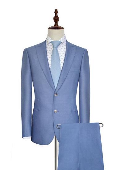 Dust Blue Three Pocket Mens Suit | Summer Peak Lapel Two Button Business Suit_2