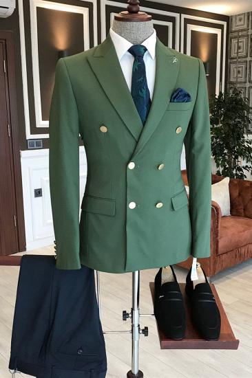 Lime Green Point Lapel Double Breasted Tailored Mens Suit_2