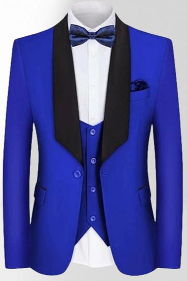 Italian Blue Shawl Collar Single Breasted Slim Fit Three Piece Wedding Tuxedo_1