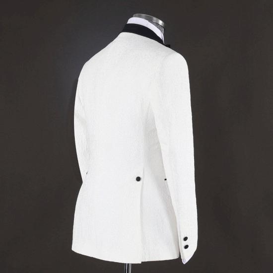 White Jacquard Three Pieces Shawl Lapel Wedding Suits_4