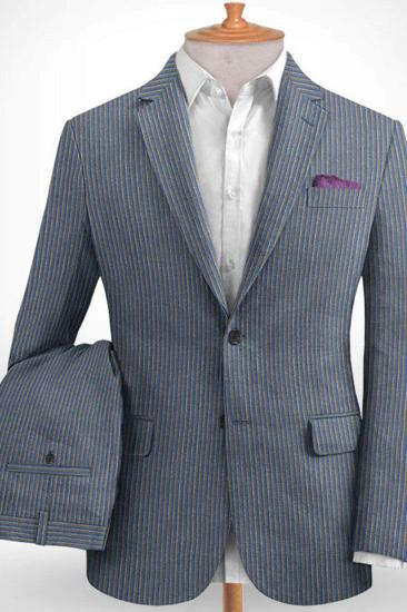 Blue Notched Lapel Mens Suits for Sale |  Modern Slim Fit Striped Tuxedo_2