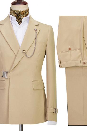 Jesus Chic Gold Brown Notched Lapel Two-Piece Fitted Suit_2