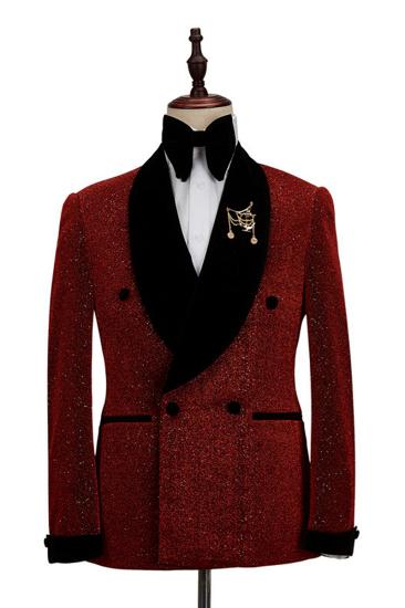 Cristian Sparkle Red Black Cape Lapel Double Breasted Fashion Wedding Mens Suit_2