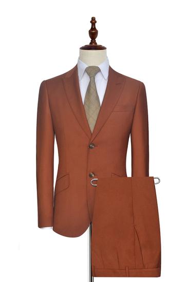 Two Button Dust Orange Mens Suit |  Business Point Lapel Flap Pocket Suit_2