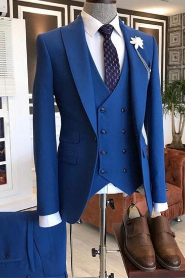 Quincy Trendy Blue Three Piece Point Lapel Mens Suit_2