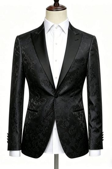 Black Jacquard Peak Lapel Tuxedo Jacket Slim Fit Men Formal Blazer Coat_1