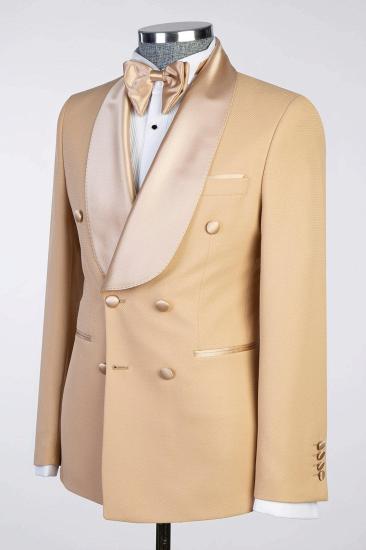 Bradymensuit Khaki Satin Shawl Lapel Double Breasted Suit | Prom & Wedding_2