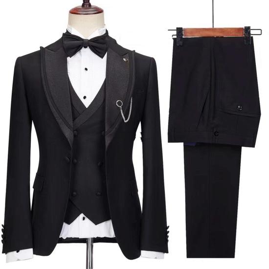 Chic Black Peaked Lapel Three Pieces Prom Suits | Black Three Prom Suits_2