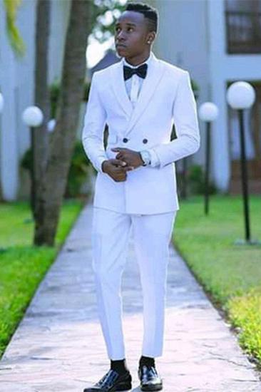 Classic White Double Breasted Point Lapel Prom Suit_1