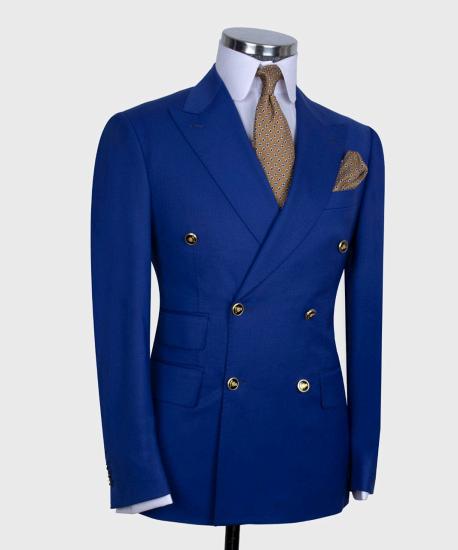 Royal Blue Point Collar Double Breasted Men's Suit_3