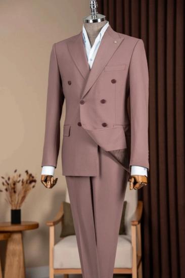 Men Dusty Rose Double Breasted Two Piece Suit Custom Wedding Business Formal Blazer Pants Set_1
