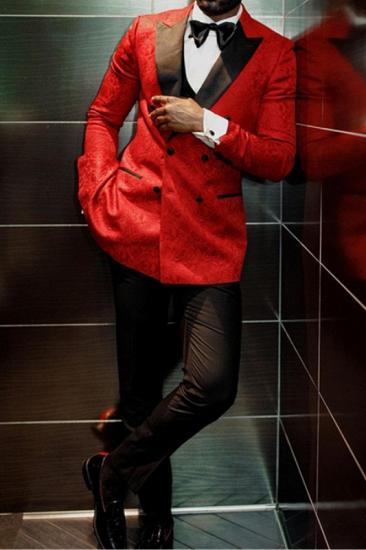 Draven Hot Red Jacquard Double Breasted Fashion Wedding Mens Suit