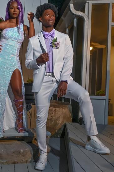 James Simple Slim White Notched Lapel One Button Two Pieces Prom Suits_1