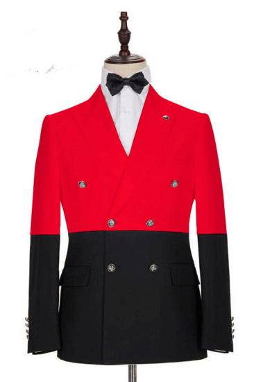 Red Double Breasted Point Lapel Mens Prom Jacket_1