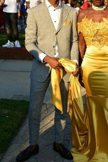 Michael Khaki Slim Fit Linen Point Lapel Prom Suit_1