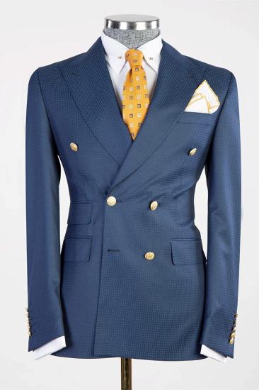 Newest design navy pointed lapels double breasted tailored suits for men
