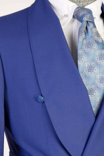 Medium Blue Slim Fit Double Breasted Shawl Collar Men Two Piece Tuxedo | With Belt_4