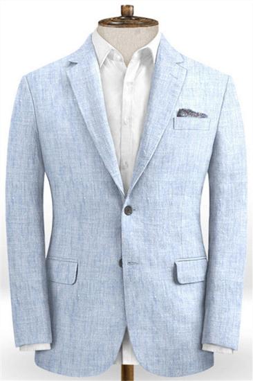Sky Blue Cotton Linen Summer Wedding Suit | Beach Suit Groom Tuxedo Bestman Blazer_1