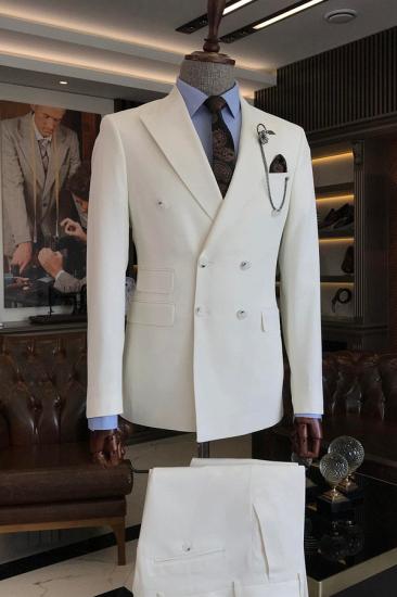 White Double Breasted Lapel Collar Mens Business Suit | Mens Two Piece Suit_1