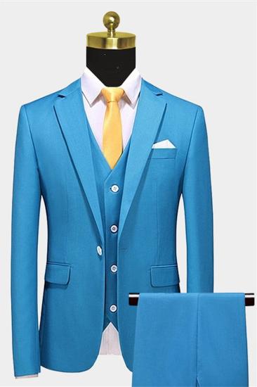 Light Blue Three-Piece Prom Suit | Notched Lapel Mens Suit