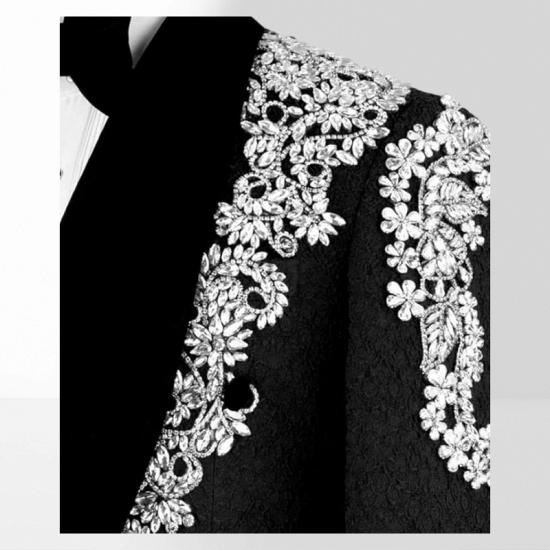 Brady Men's Black Double-Breasted Tuxedo with Silver Embroidery Prom Suit_4
