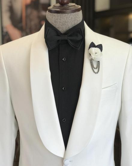 One button white shawl lapel wedding suit｜Black pants_2