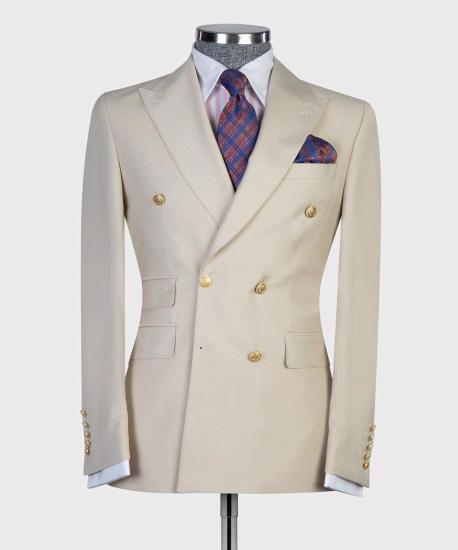 Modern Double Breasted Point Collar Men's Suit_4