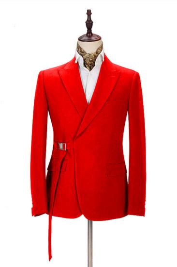 Passionate Bright Red Mens Formal Suit Online | Peak Lapel Buckle Button Casual Suit for Men_1