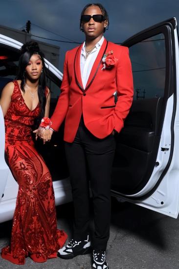 Jssion Simple Red Shawl Lapel One Button Two Pieces Prom Suits_1