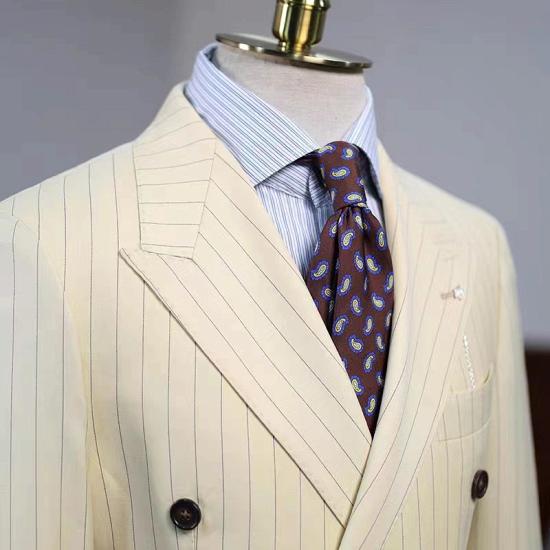 Penn New Arrival Yellow Stripe Double Breasted Custom Prom Suit_3