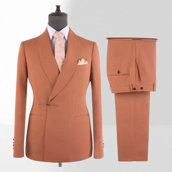 Orange Shawl Collar Wool Blend Men Slim Fit Two Piece Suit_2