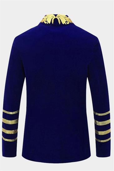 Mens Royal Blue Blazer |  Gold Embroidered Lapel Velvet Jacket_2