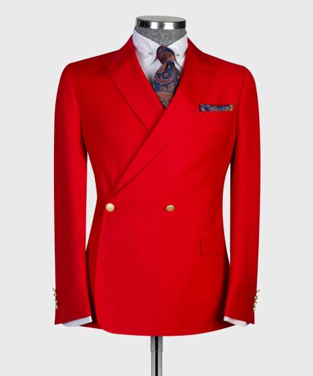 Red Point Collar Double Breasted Stylish Best Fit Prom Suits_4