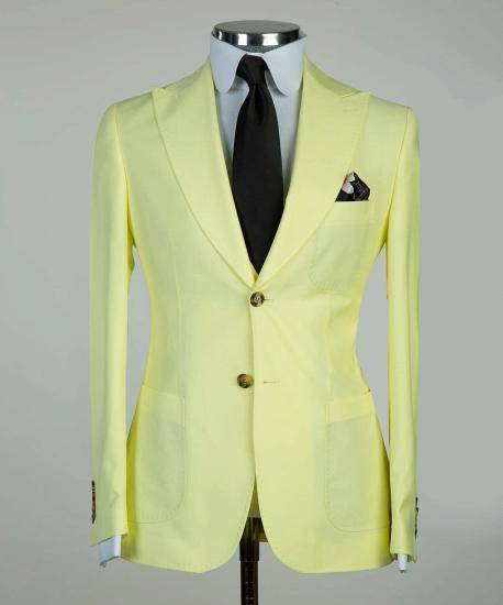 Light Yellow Pointed Collar Three Piece Men Business Suit_6