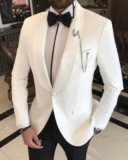 One button white shawl lapel wedding suit｜Black pants_3