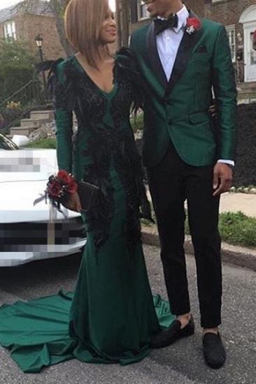 Dark Green Mens Suits for Prom | 2 Piece Black Satin Lapel Wedding Tuxedo_1