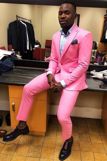 William Shiny Pink Pointed Lapel One Button Skinny Prom Suit_1