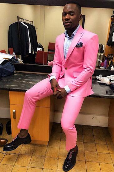 William Shiny Pink Pointed Lapel One Button Skinny Prom Suit