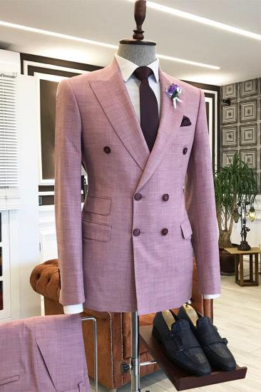 Unique Pink Pointed Lapel Double Breasted 3 Flap Mens Prom Suit_1