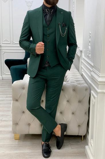 Jungle Green Men's Slim Fit Single Button Ball Three-Piece Prom Suit_1