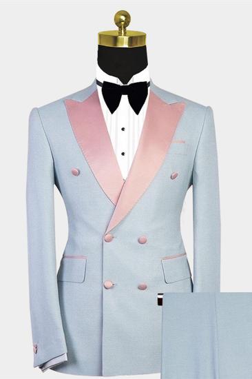 Colten Handsome Double Breasted Contrast Color Mens Suit Pointed Lapel_2