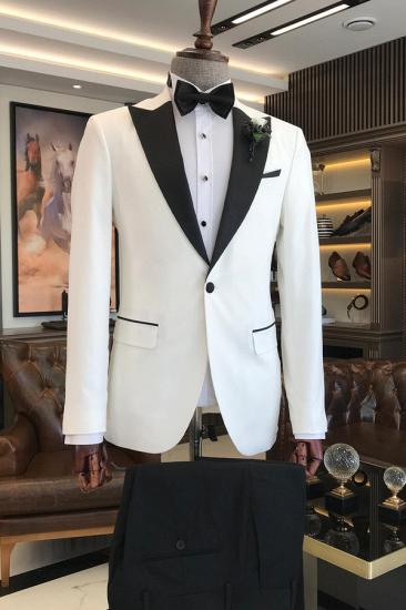 Aries Gorgeous White Wool Blend Slim Fit Custom Groom Wedding Suit_1