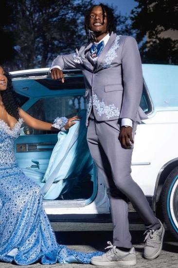 Hony Gray Notched Lapel Appliques 3-Piece Prom Suit | Bradymensuit_1