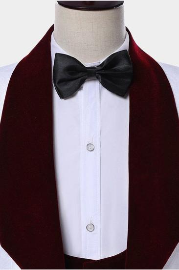 Burgundy Lapel White Jacquard Mens Suit |  Floral Tuxedo_4